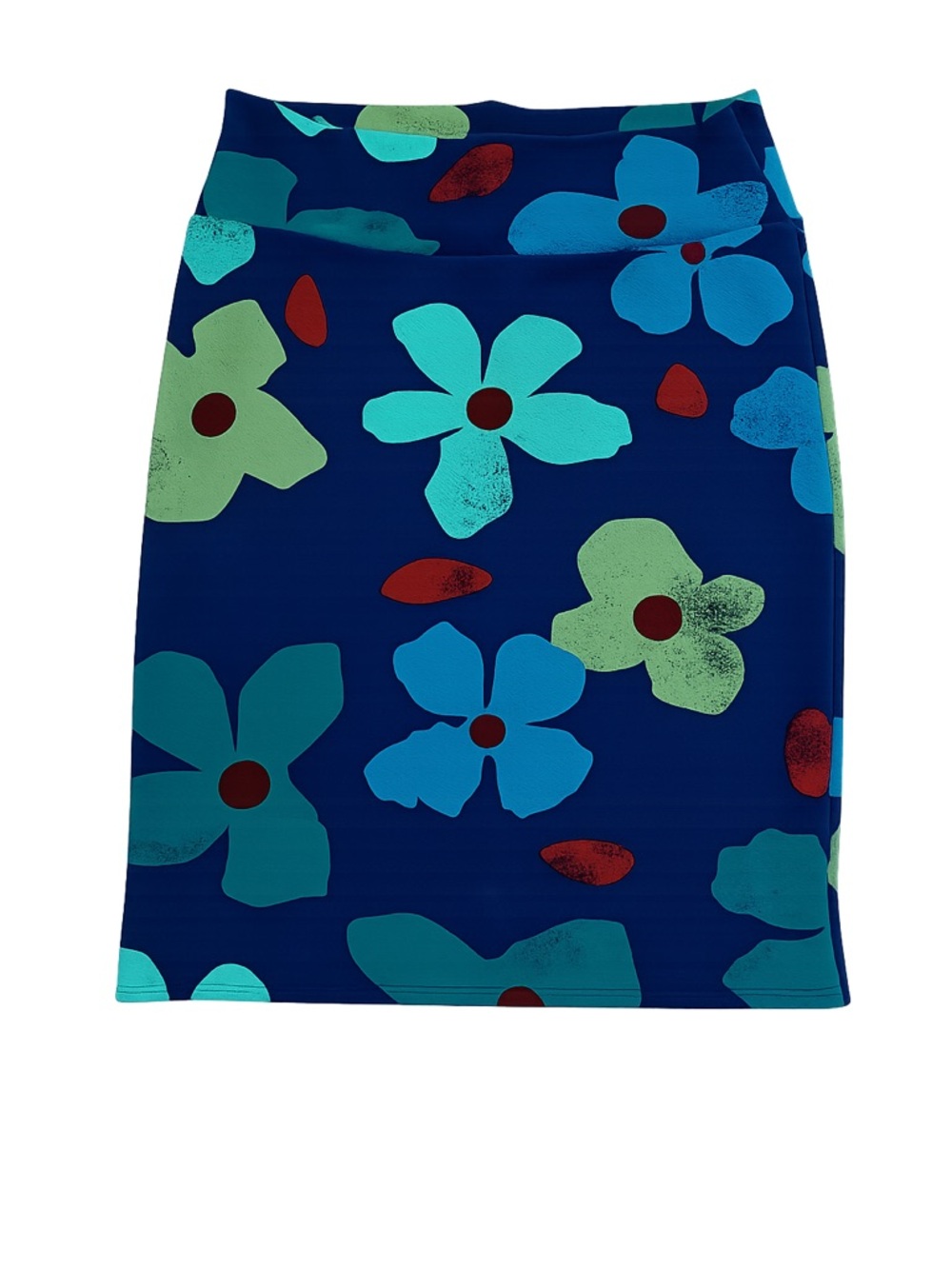 LuLaRoe Navy Skirt with Teal, Aqua & Green Floral Dots